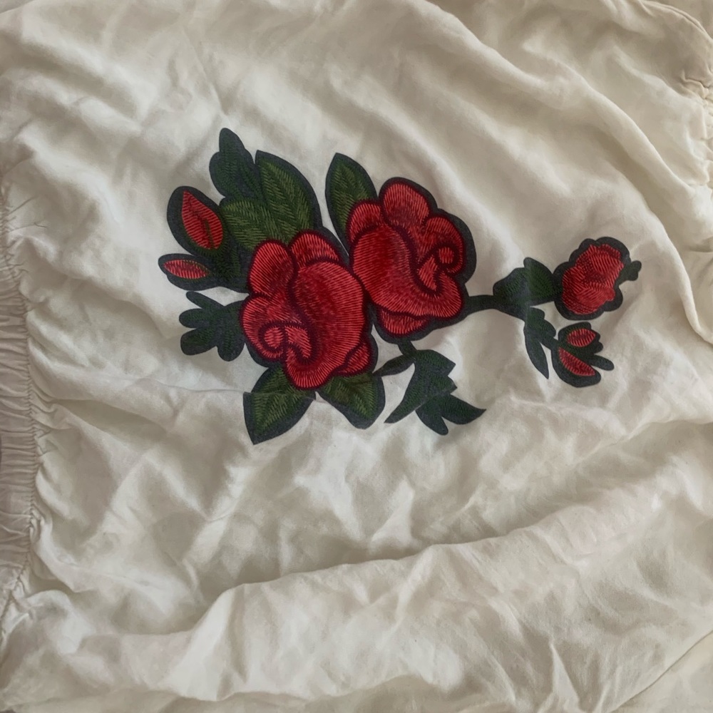 White floral print off shoulder blouse